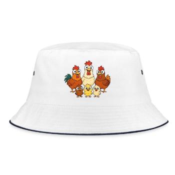 Hühner, Hähne und Küken - Bucket Hat - Weiß/Navy - Vorne