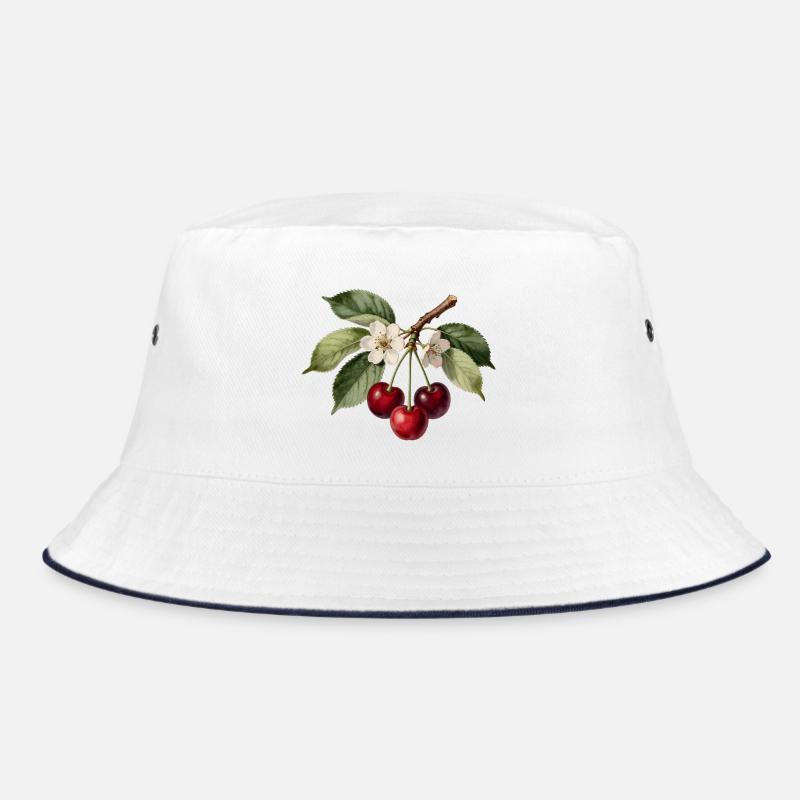 Cherry and botanical flower engraving Bucket Hat