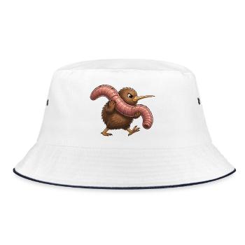 Kiwi mit pinkem Wurm - Bucket Hat - Weiß/Navy - Vorne