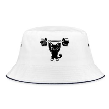 Süße Katze stemmt Langhantel - Bucket Hat - Weiß/Navy - Vorne