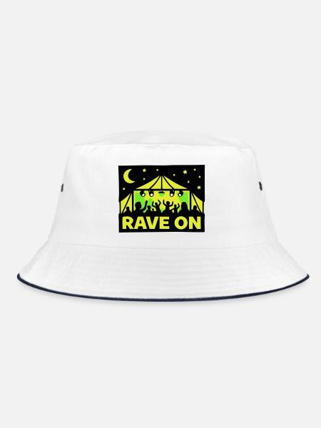 Rave On Festival Tent Techno Party Crew - Bucket Hat - white/navy - Front