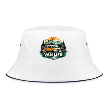 Van Life Adventure Camper Mountain Sunset - Bucket Hat - white/navy - Front