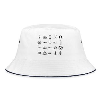 Seefahrt Icons Set – Illustration - Bucket Hat - Weiß/Navy - Vorne