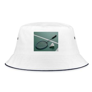 Badminton Racket and Shuttle - Bucket Hat - white/navy - Front