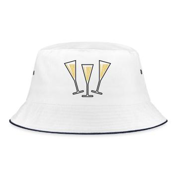 3 Sektgläser (Sekt / Trichter / Zu / 2C) - Bucket Hat - Weiß/Navy - Vorne