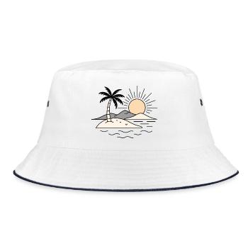 Minimal Tropical Island Sunset Vacation Design - Bucket Hat - white/navy - Front