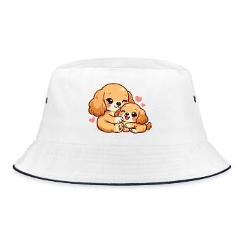 Mom dog cuddles with her puppy - Bucket Hat - white/navy - Front