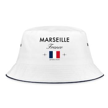 Marseille France Coordinates Travel Souvenir - Bucket Hat - white/navy - Front