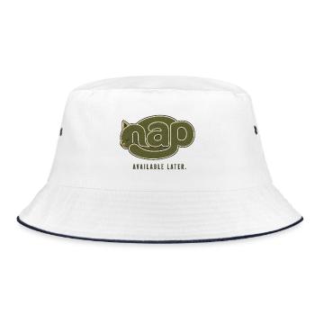 NAP – Available Later | Sleeping Cat - Bucket Hat - white/navy - Front