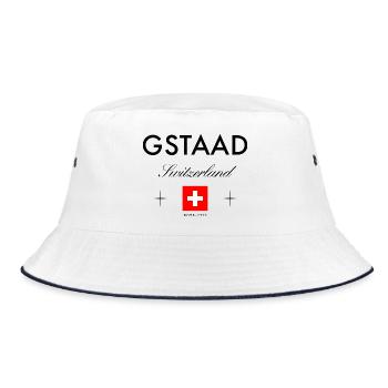 Gstaad Schweiz Koordinaten Reise Souvenir - Bucket Hat - Weiß/Navy - Vorne