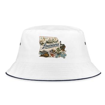 Louisiana Pelican State Vintage Travel Sticker - Bucket Hat - white/navy - Front