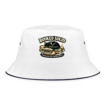 Booked Solid Cat and Books - Bucket Hat - white/navy - Front
