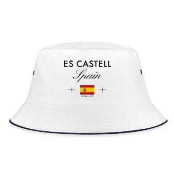 Es Castell Menorca Koordinaten Reise Souvenir - Bucket Hat - Weiß/Navy - Vorne