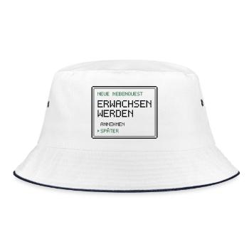 Neue Nebenquest Erwachsen werden - Pixel Retro - Bucket Hat - Weiß/Navy - Vorne