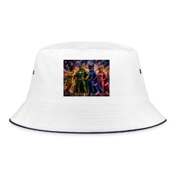Superheldenkatzen mit Umhang - Bucket Hat - Weiß/Navy - Vorne