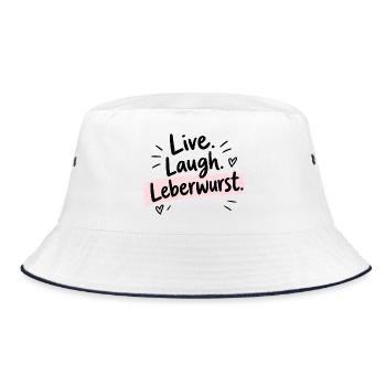 Live Laugh Leberwurst – Lustiger Spruch - Bucket Hat - Weiß/Navy - Vorne