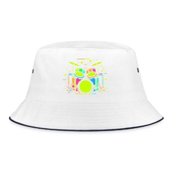 Drum Kit Comic - Bucket Hat - Weiß/Navy - Vorne