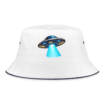 UFO Lichtstrahl Alien-Design - Bucket Hat - Weiß/Navy - Vorne