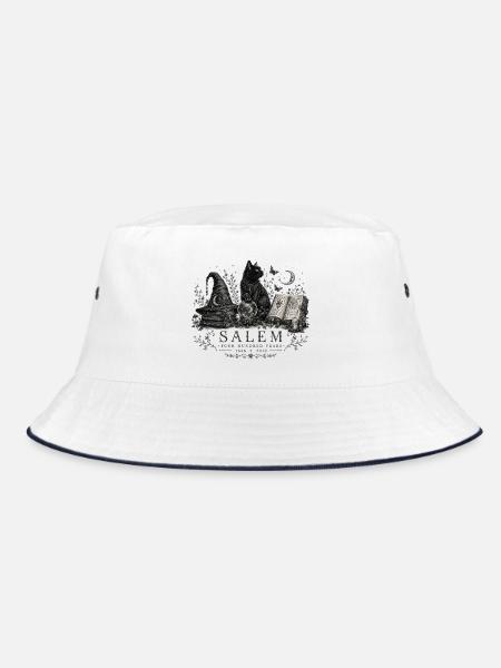 Salem 400 Jahre Witchy Black Cat Vintage Halloween - Bucket Hat - Weiß/Navy