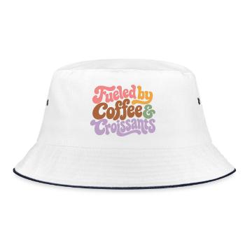 Coffee and Croissants Groovy Retro - Bucket Hat - Weiß/Navy - Vorne