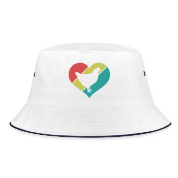 Huhn Herz Silhouette Retro - Bucket Hat - Weiß/Navy - Vorne