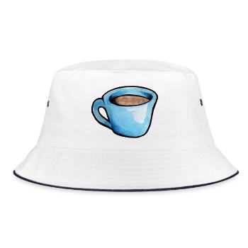 Blaue Aquarell Kaffeetasse - Bucket Hat - Weiß/Navy - Vorne