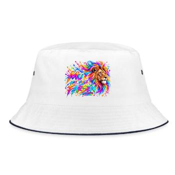 Mut hat viele Farben – Löwenstärke - Bucket Hat - Weiß/Navy - Vorne