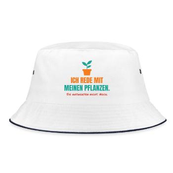 Ich rede mit meinen Pflanzen – Garten Spruch - Bucket Hat - Weiß/Navy - Vorne