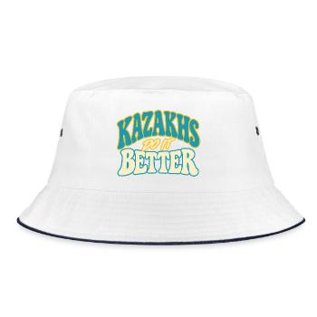 Kasachen Stolz mit Kulturmotiv - Bucket Hat - Weiß/Navy - Vorne
