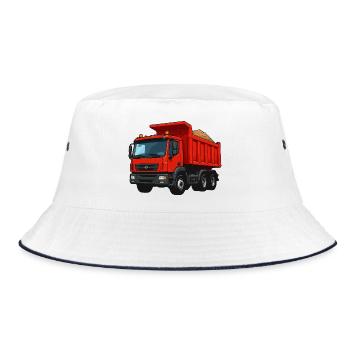 Roter Kipplader Cartoon-Design - Bucket Hat - Weiß/Navy - Vorne