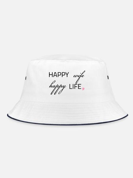 Happy Wife Happy Life - Bucket Hat - white/navy - Front