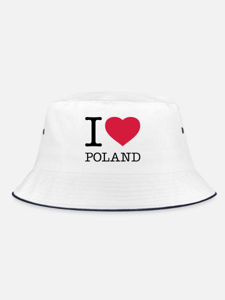 I LOVE POLAND Polen Polska - Bucket Hat - white/navy - Front