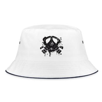 coole Gasmaske als Graffiti Stencil - Bucket Hat - Weiß/Navy - Vorne
