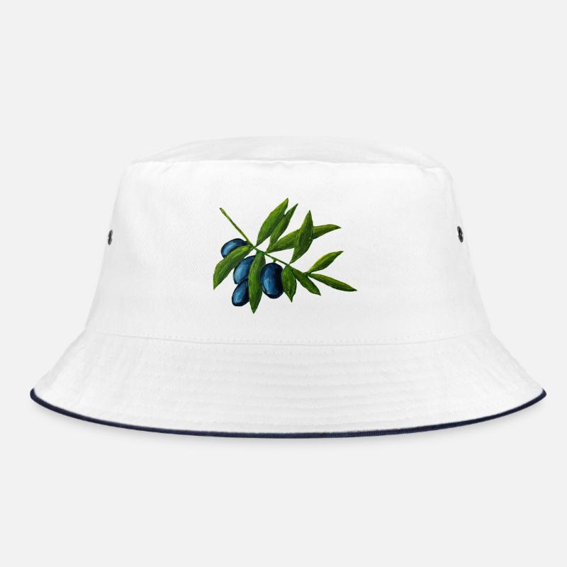 Oliven - Bucket Hat - Weiß/Navy
