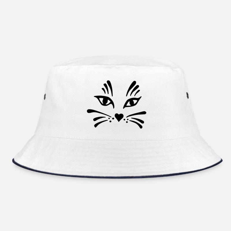 Katze Blume - Bucket Hat - Weiß/Navy