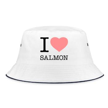 I LOVE SALMON Fisch Lachs - Bucket Hat - Weiß/Navy - Vorne