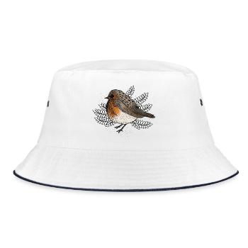 Rotkehlchen auf Zweigen - Bucket Hat - Weiß/Navy - Vorne