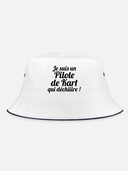 Go-Kart / Karting / Kart / Fahrer - Bucket Hat - Weiß/Navy - Vorne