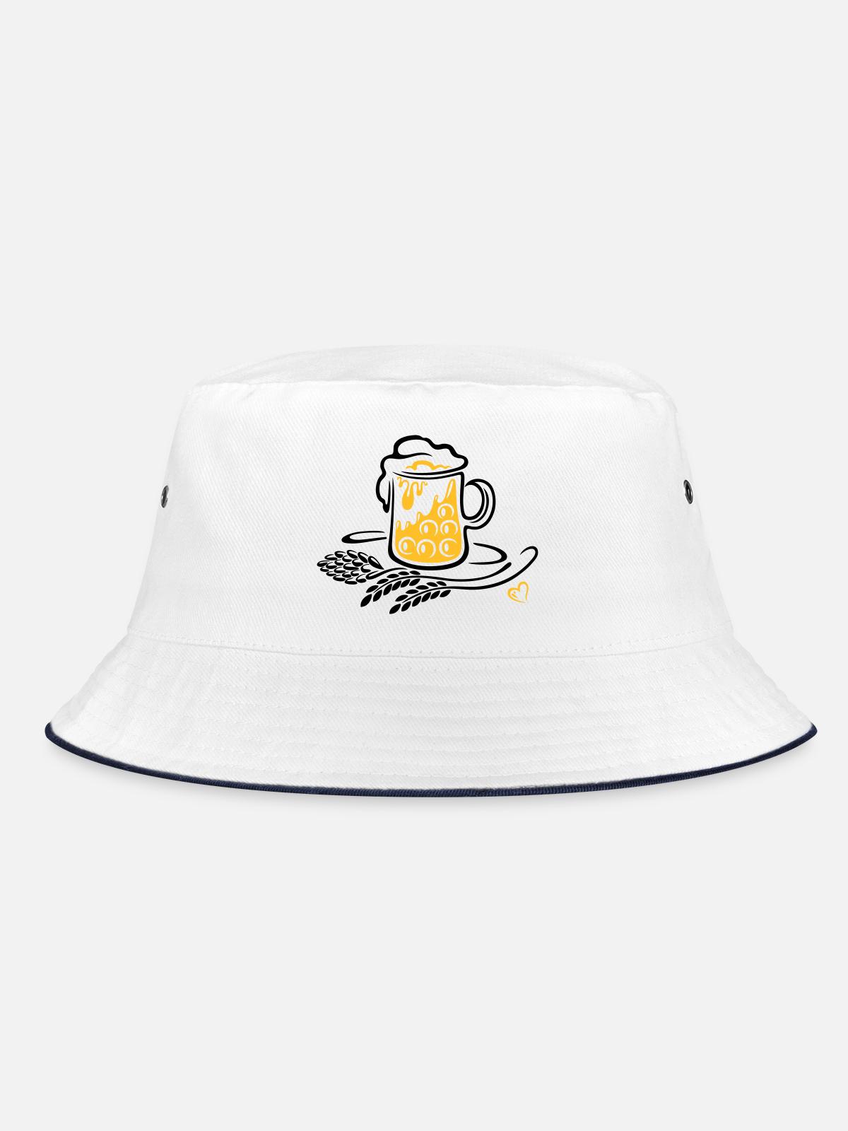 Beer Beer Mug Hops Wheat - Bucket Hat - white/navy - Front
