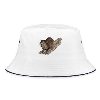 fischotter auf Ast - Bucket Hat - Weiß/Navy - Vorne