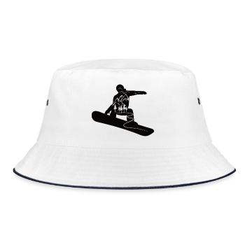 Snowboard Sprung Skipiste Berge für Snowboarder - Bucket Hat - Weiß/Navy - Vorne