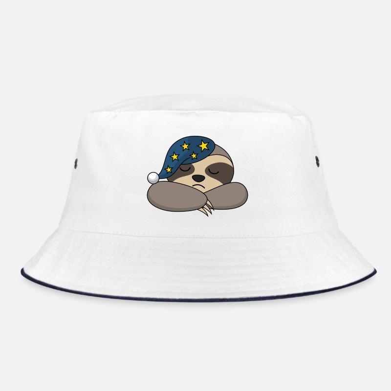Faultier Schlafmütze Schlafen Müde Langschläfer - Bucket Hat - Weiß/Navy