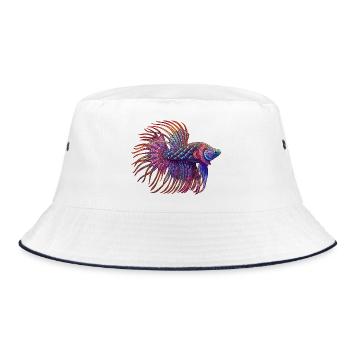 Betta Zentangle colour - Bucket Hat - white/navy - Front
