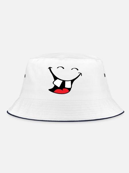 Big smile. Happy, smiling mouth, lips face. - Bucket Hat - white/navy - Front