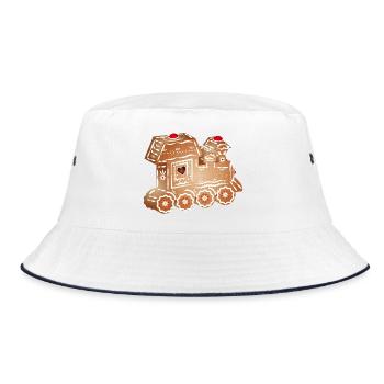verzierte Lebkuchen Lokomotive für Weihnachten - Bucket Hat - Weiß/Navy - Vorne