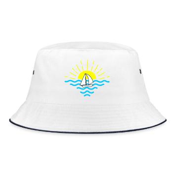 sunset sea sailboat - Bucket Hat - white/navy - Front
