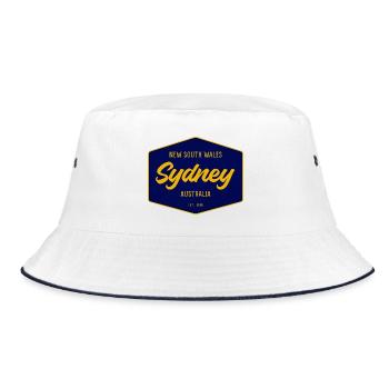 Sydney Schild Vintage Schrift - Bucket Hat - Weiß/Navy - Vorne
