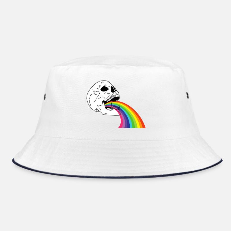 Regenbogen-Totenkopf - Bucket Hat - Weiß/Navy