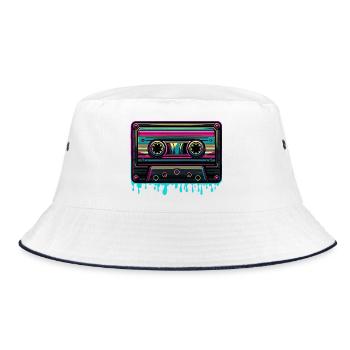 Retro Neon Musik-Kassette Vintage Sound - Bucket Hat - Weiß/Navy - Vorne