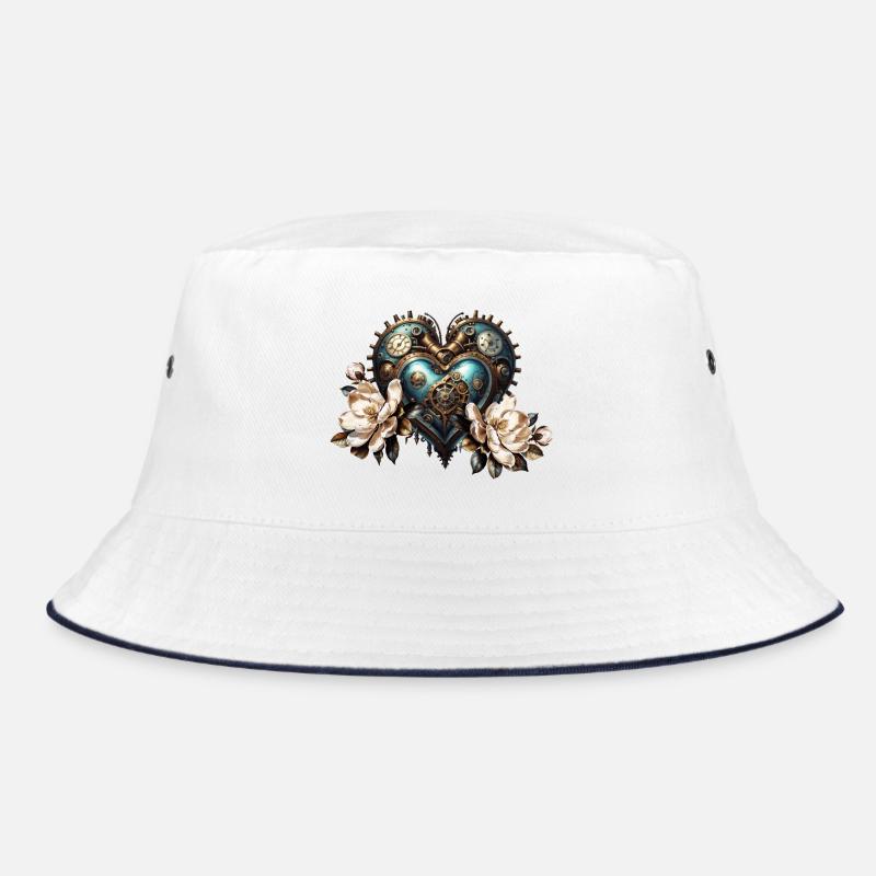 Wunderbares Steampunk-Herz - Bucket Hat - Weiß/Navy